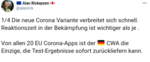 Die neue Corona Variante verbreitet sich schnell. Reaktionszeit in der Bekämpfung ist wichtiger als je .  Von allen 20 EU Corona-Apps ist der deutsche CWA die Einzige, die Test-Ergebnisse sofort zurückliefern kann.
