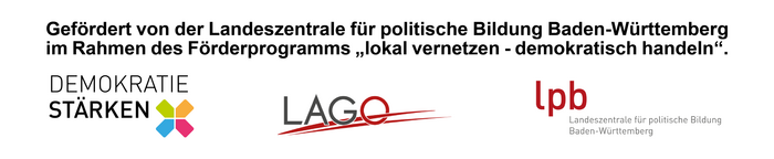 Banner mit Sponsoren des Kinderradios: Demokratie stärken, LAGO und lpb
