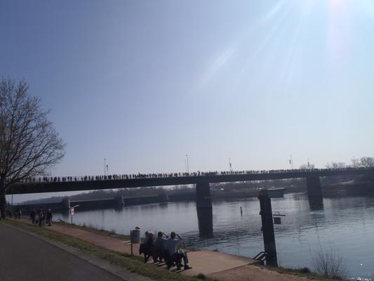 Menschenkette auf der Brücke bei Breisach vergangenen Sonntag