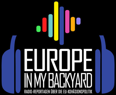 Europe in my Backyard: Radioreportagen über die EU-Kohäsionspolitik Logo bunt mit Kopfhörern