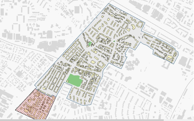 Karte vom Gebiet der sozialen Erhaltungssatzung östlich Gterbahn in Haslach Kern