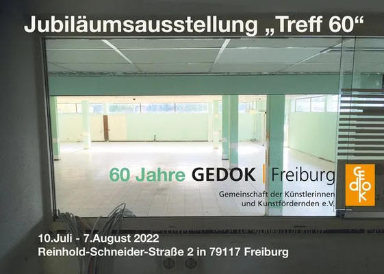 Die Ausstellungsankündigung zum 60jährigen Jubiläum: Foto eines leeren Supermarkts mit GEDOK-Logo