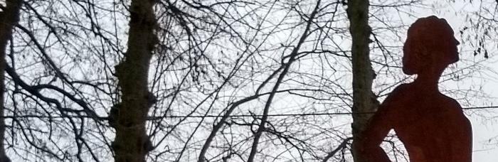 Die Silhouette der ermordeten Jutta Baumwol vor ein paar Ästen im Gegenlicht des Himmels