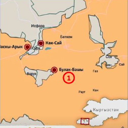 Karte, in denen Angriffsgebiete in Kyrgyzstan markiert sind