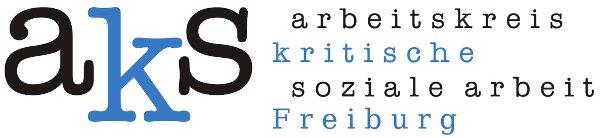 Logo des aks: die drei kleinen Buchstaben abwechselnd in schwarz und blau, daneben der Schriftzug: arbeitskreis kritische soziale arbeit Freiburg