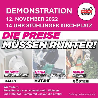 Die Preise müssen runter Demo am Samstag in Freiburg; 14 Uhr, Stühlinger Kirchplatz