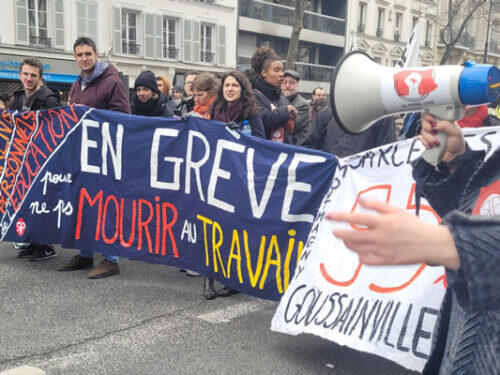 Demo in Paris gegen die Renten“reform“ am 7. März 2023: Eltern &amp; Lehrkräfte im Streik, um nicht bis zum Tod zu arbeiten (Foto Bernard Schmid)