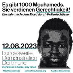 Plakat zur Demo 1 Jahr nach dem Tod von Mouhamed in Dortmund