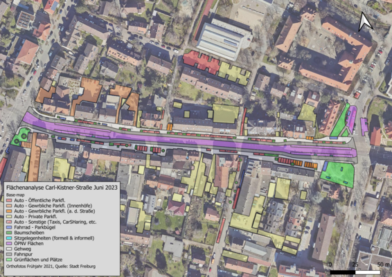 Flächenanalyse zur Nutzung der Verkehrsflächen in der Carl-Kistner Straße