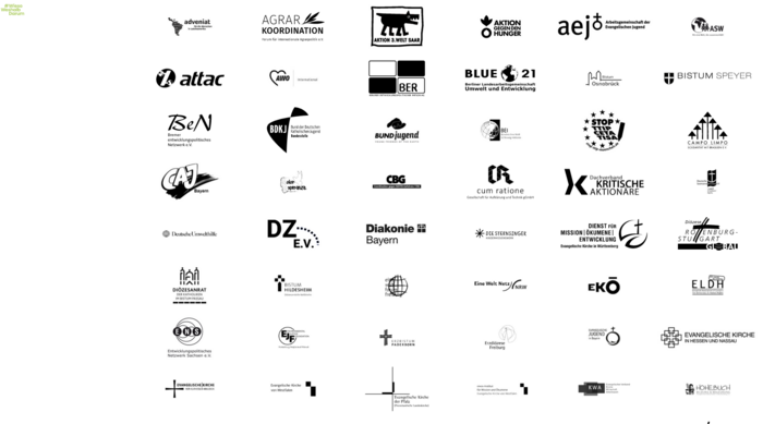 Verschiedene Logos von Organisationen, die die Inititive Lieferkettengesetz unterstützen