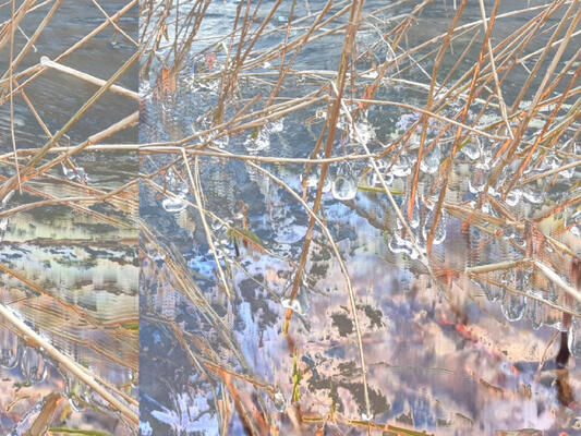 Digitally distorted picture of a river with ice bulbs.