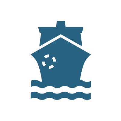 Logo von Jugend Rettet, als gemeinfrei gekennzeichnet, Details auf Wikimedia Commons - das Konterfei eines Schiffes auf See mit Rettungsring in blau