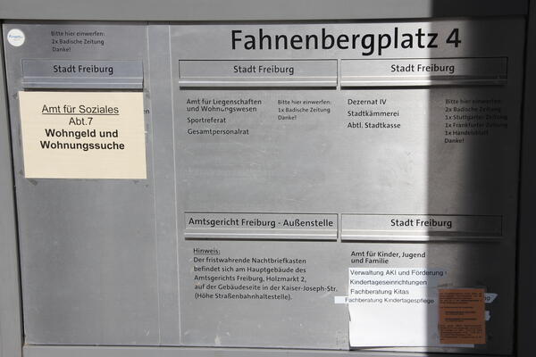 Briefkasten der Wohngeldstelle und anderer Ämter der Stadt Friburg