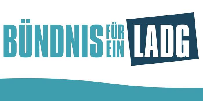 Blaue Schrift in Großbuchstaben: &quot;Bündnis für ein LADG&quot;