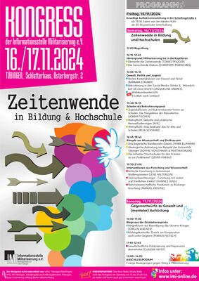 Plakat vom IMI-KONGRESS 2024: „Zeitenwende“ in Bildung und Hochschule - Am 16. und 17. November 2024 im Schlatterhaus (Tübingen)n