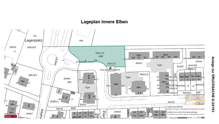 Screenshot des Lageplan für bis zu 30 Kleinstwohnungen im Freiburger Quartier Innere Elben