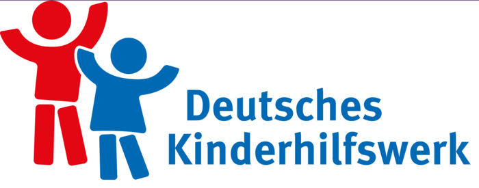 Das Logo vom Deutschen Kinderhilfswerk zeigt ein rotes und grünes Männchen mit ausgestreckten Armen und in blauer Schrift &quot;Deutsches Kinderhilfswerk&quot;