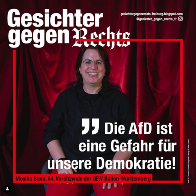 Monika Stein auf einem Foto der Gesichter gegen rechts - &quot;Die AfD ist eine Gefahr für unsere Demokratie&quot;