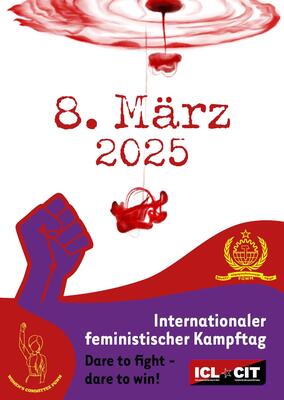Plakat mit Bild von Menstruation + Faust - Internationaler feminsitischer Kampftag - Dare to fight - dare to win