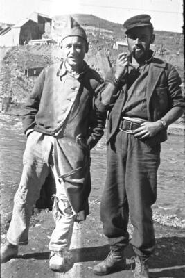 Close-up portrait of two prisoners in the Im Fout labor camp in Morocco