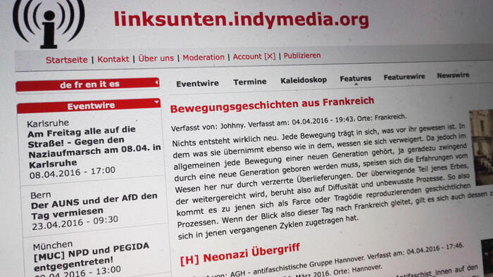 Screenshot der Open-Posting-Seite von Indymedia Linksunten im Jahr 2016
