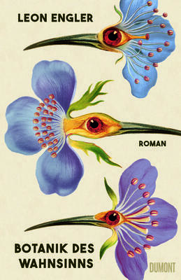 Buchcover drei gemalte Bilder von Mischwesen aus Blume und menschlichem Auge