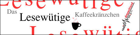 Sendungslogo Buchstabensalat Lesewütiges Kaffeekränzchen und gezeichnete Kaffeetasse