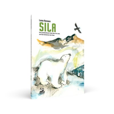 Buchcover - Ein Eisbär in Eislandschaft schaut zu einem fliegenden Raben auf