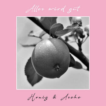 Auf dem schwarz-weißen Bild ist ein einzelner Apfel zu sehen, der an einem Ast hängt. An ihm läuft ein Tropfen Wasser herunter. Das Bild ist in ein größeres rosa Rechteck eingerahmt, auf dem EP-Titel und Bandname stehen