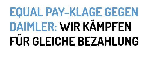 Screenshot aberufen am 7. 9. 26 Screenshot von der Website der Gesellschaft für Freiheitsrechte GFF: zu sehen ist ein Schriftzug in Blau "EQUAL PAY-KLAGE GEGEN DAIMLER:" in Schwarz gehts weiter: "WIR KÄMPFEN FÜR GLEICHE BEZAHLUNG"