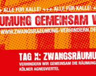 Banner der Kampagne "Alle für Kalle" gegen eine drohende Zwangsräumung in Köln
