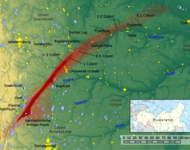 Verbreitungsspur der radioaktiven Wolke von Tscheljabinsk 40