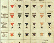 "Kennzeichnung für Schutzhäftlinge in den Konz.Lagern" Original mit rotem, schwarzem, lila, grünem und gelbem Winkel