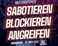 Demoplakat, auf dem steht "Nazitraditionen: sabotieren - blockieren - angreifen"