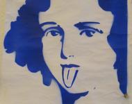 Stencil Louise Aston mit rausgestreckter Zunge