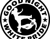 Good Night White Pride Logo: eine Person tritt eine Andere, die am Boden liegt