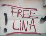 Graffito vom Slogan "Free Lina"