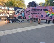 Banner: No Pride without a right, Queere Primtetime? Let's keep fightung for it