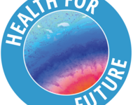 Das Logo von "Health for Future" zeigt einen blauen Kreis in dessen Mitte eine farbige planetenähnliche Abbildung zu sehen ist.