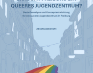 Silhouette der Salzstr in Freiburg bedeck mit Regenbogenfahne und anderen Queeren Sympbolen auch an Häusern