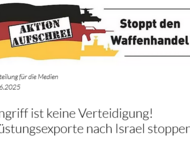 Logo der Aktion Aufschrei stoppt den Waffenhandel - "Angriff ist keine Verteidigung"
