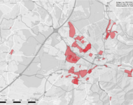 Karte von Freiburg mit für ungültig erklärten Bebauungsplänen in rot