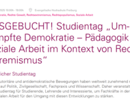 Screenshot der Website des Studientags "Umkämpfte Demokratie - Pädagogik und Soziale Arbeit im Kontext von Rechtsextremismus". Es ist als ausgebucht markiert.