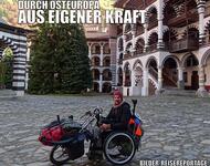 Veranstaltungsplakat für Mi.12.11.25 um 19 Uhr Ökostation. Mit dem Handbike durch Ökostation