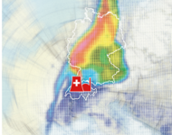 Radoaktive Wolke -poteniell-  nach einem Unfall mit Freisetzung des Inventars auf Fukushima Niveau 