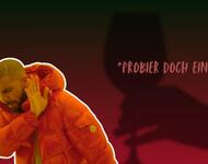 Ein Mann in orangener Jacke dreht sich weg und hält die Hand seitlich vors Gesicht. Er dreht sich vom Satz "Probier doch einfach!" weg.