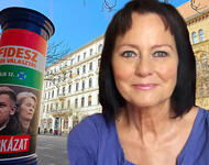 Das Bild zeigt auf der Rechten Sete ein Porträt der Kulturwissenschaftlern Dr. marsovsky und links eine Litfassäule mit Wahlwerbung der beiden Kandidaten 