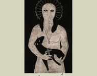 Es ist das ALbumcover von Mélissa Laveaux. Darauf ist ein helles Wesen, das so etwas wie einen Heiligenschein trägt und ein dunkles Lamm im Arm hält. Das Wesen hat eine Kette mit kleinem Kreuz und hält über dem Lamm ein großes Kreuz. 
