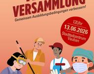  Plakat: Azubi Versammlung Azubis gegen Rechts - Gemeinsam Arbeitsbedingungen verbessern - 12 Uhr - 13.02.2026