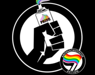 Plakat vom CSD 2026: Resisdäncia – Party, Sahne, Widerstand mit Antifaschistische Aktion Logo, inklusive Regenbogenfahne